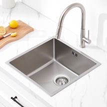 Auralum Max Évier De Cuisine 1 Bac Carré Inoxydable Nanoargent Évier Cuisine Avec Siphon Et Trop-plein 44x44x20cm - Bricoman
