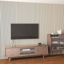Lot De 2 Panneaux Muraux Acoustiques Décoratifs En Bois Mdf 260 X 30 Cm, Couleur Chêne, Excellente Isolation Acoustique, Installation Simple - 