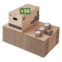 Pack And Move - Lot 50 Cartons Déménagement Stockage Standard - 60 X 30 X 30 Cm - Poignées Renforcées - 3 Adhésifs Offerts - Bricoman