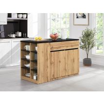 Ilot Central De Cuisine Avec Rangements - Noir Et Naturel - Meili - Bricoman