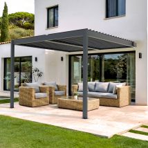 Pergola Bioclimatique Adossée Piana 3x3m Aluminium Gris - Lames Orientables - Bricoman
