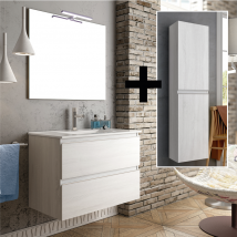 Ensemble Meuble De Salle De Bain 70cm Simple Vasque + Colonne De Rangement - Balea - Hibernian (bois Blanchi) - Bricoman