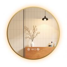 Emke Miroir Lumineux Salle De Bain Rond Diamètre 60cm Cadre Doré, Miroir Led, Interrupteur Tactile, Anti-buée, Horloge Et Temperature, Lumière Neutre 