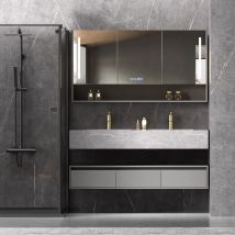 Ensemble De Salle De Bain Double Vasque Avec Miroir Gris - Madras -150 Cm - Bricoman