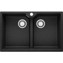 Evier Cuisine En Granit Graphite 78x50cm, Lavabo 2 Bacs + Kit De Vidage, Évier À Encastrer Au Meuble 80cm - Madrid Twin Primagran - Bricoman