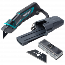 Kit De Cutter De Sécurité À Lame Trapèze Pro Safety Avec Étui - 1 Cutter Et 6 Lames De Rechange - Wolfcraft 8669060 - Bricoman