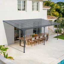 Pergola/carport Adossée 16,5m² Kleo 5,5x3 M Gris - Toit Terrasse En Aluminium Et Polycarbonate - Bricoman