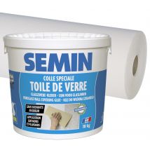 Colle Pour Toiles De Verre En Pâte Semin - Seau 5 Kg Et Toile De Verre Pour Murs Et Plafonds Sem Toile Eco T 023 - Motif Maille - 50 M X 1 M - 