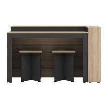 Ensemble Îlot Central De Cuisine + 2 Tabourets - Noir Et Naturel Clair - Nusice - Tecnomat
