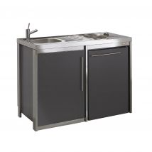 Cuisinette Complète Moderna Metalline 120x60 Hauteur 92cm Anthracite Avec Évier Inox 2 Plaques De Cuisson 1 Frigo 82l - Bricoman