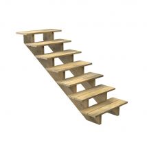 Escalier Bois Exterieur - 7 Marches - Largeur = 80cm - Marches Découpables - Sans Contremarches - Pin Du Nord - Traité Autoclave - Bricoman