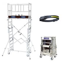 Echafaudage Télescopique - Xtower - Hauteur Travail Max 4.80m + Lampe Frontale - Xtower-lampe - Bricoman