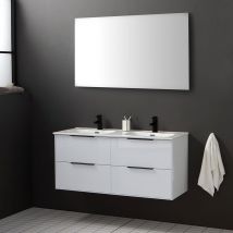 Meuble De Salle De Bain Suspendu 120cm En Blanc Brillant Avec Poignée En Noir Mat | Parigi - Bricoman