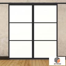 Porte Double Coulissante H2088 - L967 Mm - 3 Verres Horizontaux - Trempé 6 Mm Opale - Noir - Bricoman