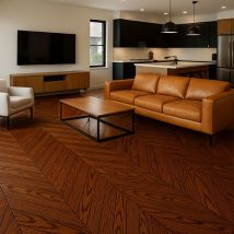 Parquet Point De Hongrie 60° Bambou Massif Verni Chêne Cacao 100x15x650mm - Bricoman