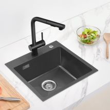 Auralum Max Évier Cuisine 1 Bac En Acier Inoxydable Noir 45x45cm Évier Encastré Et À Poser Évier Avec Trou De Montage Pour Robinet,eu Modèle - 
