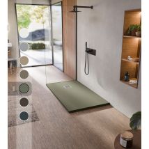 Bellobath - Receveur De Douche En Résine Antidérapant - Texture Ardoise Douce - Avec La Bonde Et La Grille Comprises - Kaki - 100 X 140 Cm - Bricoman
