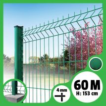 Kit Grillage Rigide Poteaux H - Longueur 60 Mètres - 153 Cm, Vert, A Sceller - Bricoman