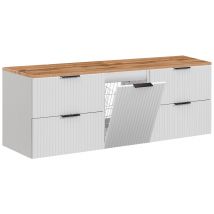 Meuble Suspendu Sous Vasque Adel Blanc 160 Cm Avec Panier À Linge Et Plan Chêne - Bricoman