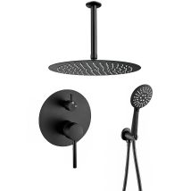 Valaz Douche Encastrée Ronde, Noir Mat, Monocommande, Montage Au Plafond, Avec Poignée Large - Série Cabriel - 25 Cm - Tecnomat