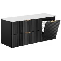 Meuble Suspendu Sous Vasque Adel Noir 120 Cm Avec Panier À Linge Et Plan Blanc - Bricoman