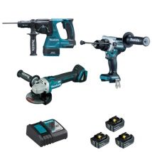 Pack 3 Outils Makita Dlx3157tj (ddf486+dhr243+dga506+bl1850×3+dc18rc+mak2&4) - Bricoman