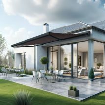 Store Banne Coffre Amuri 6.00 X 3.50m (motorisé Secours À Télécommande + Led - Toile : Taupe - Armature : Gris Anthracite) - Bricoman