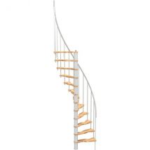 Escalier Colimaçon 11 Marches - Hauteur À Franchir 2.28 À 2.82m - Structure Blanche Et Marche Hêtre - Diamètre 120cm - Suon120/bh-11 - Bricoman