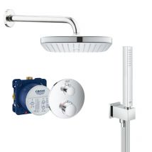 Grohe Grohtherm Set De Douche Encastré Avec Mitigeur Thermostatique, Douche De Tête 250mm + Douchette Avec Support Mural, Chrome - Bricoman