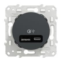 Odace - Prise Usb Double - Charge Rapide - Type A+c - Anthracite - 18w - 3,4a - S540219 - Bricoman