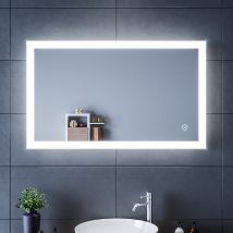 Sirhona Miroir Led Salle De Bains Avec Éclairage 100x60cm Led Miroir Muraux Avce Anti-buée Fonction Cosmétiques Mural Lumière Illumination - Bricoman