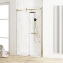Schulte Porte De Douche Coulissante, 140x200 Cm, Montage Réversible, Verre 8 Mm, Portes En 2 Élements Dorées, Transparent, Or Mat, Masterclass - 