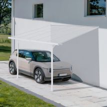 Pergola/carport Adossée 9m² Kleo 3x3m Blanc - Toit Terrasse En Aluminium Et Polycarbonate - Bricoman