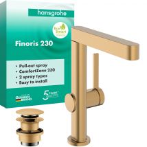 Hansgrohe Finoris Mitigeur Monocommandé Pour Lavabo 230 Avec Douchette Extractible, 2 Types De Jets Et Vidage Push-open, Saillie 178 Mm, 76063140, - 