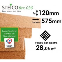 Laine De Bois Steico Flex 36 - Epaisseur 120mm (r=3,30) - Dimensions 575mm X 1220mm - Palette Entière 28,06m² - Bricoman