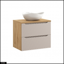 Meuble Sous Vasque De 70 Cm - Avec Plan - Avec Vasque À Poser - 2 Tiroirs - Sea Beige - Bricoman