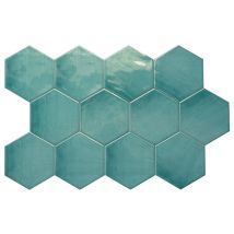 Carrelage Sol/mur Hexagonal. Grès Cérame Brillant Premium. Arte Teal 14x16cm - Tecnomat