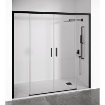 Porte De Douche Coulissante 2 Portes Coulissantes + 2 Panneaux Fixes -verre Trempé 6 Mm -noir Mat -largeur Ajustable 145-150 Cm -hauteur 195 Cm - 
