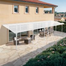 Pergola Adossée Blanc En Aluminium 33 M² - Bricoman