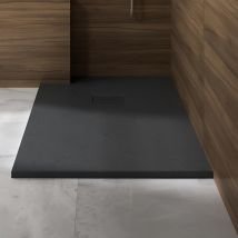 Receveur De Douche Kinedo Kinerock Evo 100x90 Noir, Texture Minérale Avec Grille Assortie Et Bonde Extra-plate - Bricoman
