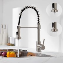 Mitigeur De Cuisine Noir À Ressort Avec Douchette Extensible, Robinet Évier Rotatif À 360° Avec 2 Modes,froid & Chaud Disponible - Bricoman