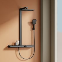 Emke Colonne De Douche Theramostat 38°c Verrouillage De Sécurité Douche De Pluie Avec Mitigeur, Avec Tablette Extra Large, Homologué Ktw, Noir Mat - 