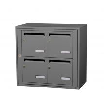 Bloc Collectif Leabox.com, 2x2, Grade 3, Simple Face, Intérieur, Fixation Murale, Gris Poussière Ral 7037 Finition Brillante - Bricoman