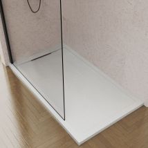 Receveur De Douche En Résine 80 X 170 Cm Grille En Résine C3 Antidérapante, À Cadre Blanc, Texture Ardoise. Valve De Siphon Incluse. - Bricoman