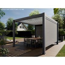 Pergola Bioclimatique Aluminium Autoportée 12m2 - 3x4m Deux Stores Inclus - Anthracite - 25 Lames En Aluminium Inclinable À 120° - Eclipse - Bricoman