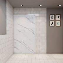 Aica Panneau Mural De Douche Effet Marbre Blanc 100x210cm Panneaux Muraux Salle De Bain Habillage Mural Aluminium - Bricoman