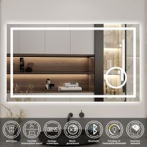 Aica Miroir Lumineux Horloge + Loupe + Bluetooth + Tricolore + Anti-buée 160x80cm Salle De Bain Dimmable,mémoire,tactile-led - Bricoman