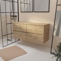 Meuble De Salle De Bains 120 Cm À Tiroirs Avec Plan Finition Chêne Naturel - Timber - Bricoman