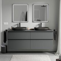 Bernstein - Meuble Sous Vasque Suspendu Mdf Anthracite Mat, Plan Vasque & Poignée Anthracite Mat - 160x46x62cm - Lavoa - Bricoman