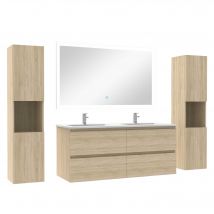 Ensemble Meubles Salle De Bain 120cm Vasque Et Colonnex2 Et Led Miroir Chêne Wotan - Bricoman